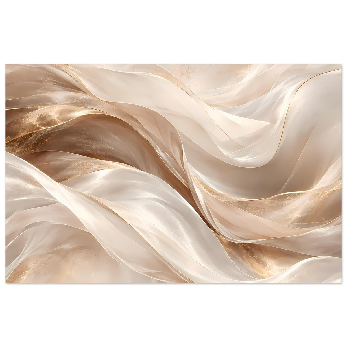 Abstraktes Poster mit Wellen in Beige und Gold, Querformat