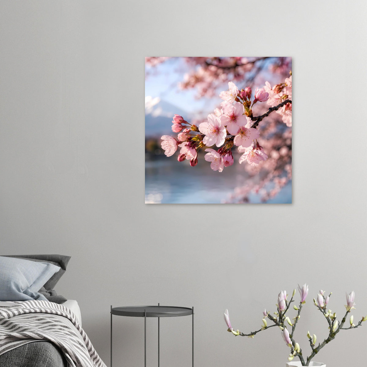 Kirschblüten-Poster im Kleinformat mit rosa Blüten am Zweig
