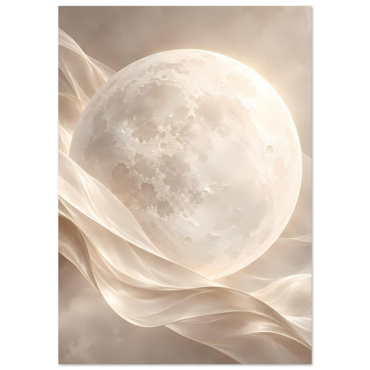 Vertikales Poster: Vollmond über sanften, beigen Stofffalten