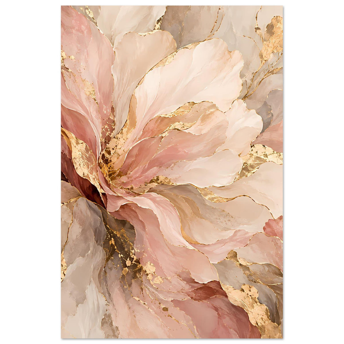 Blush-Gold Blumenposter mit abstrakten Blättern und goldenen Sprenkeln, mattes Papier