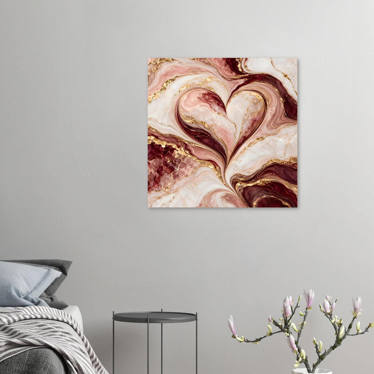 Herz-Marmor-Poster in Rosé, Burgund und Gold