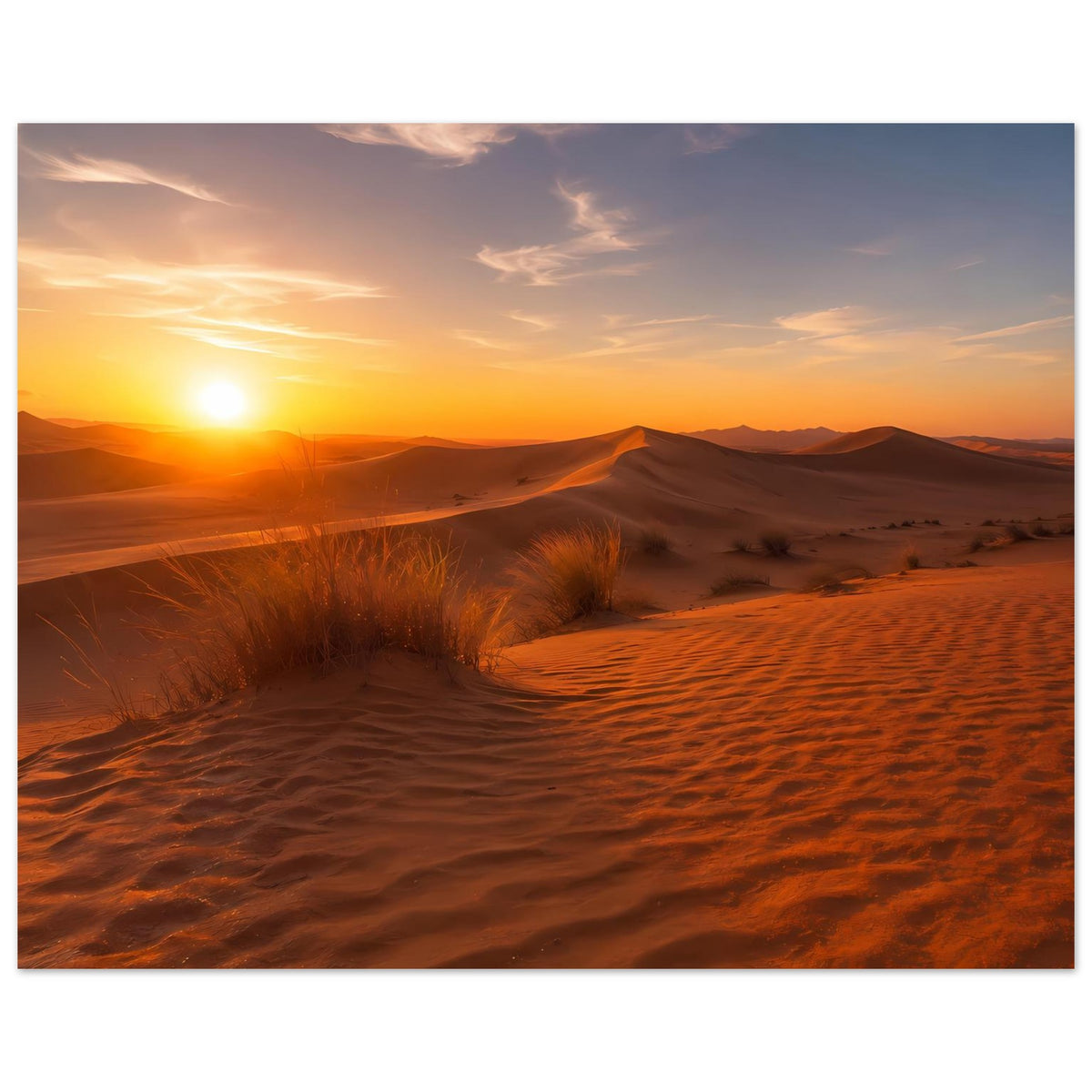 Hochkant-Poster: Sanddünenlandschaft bei Sonnenuntergang mit warmen Farbübergängen