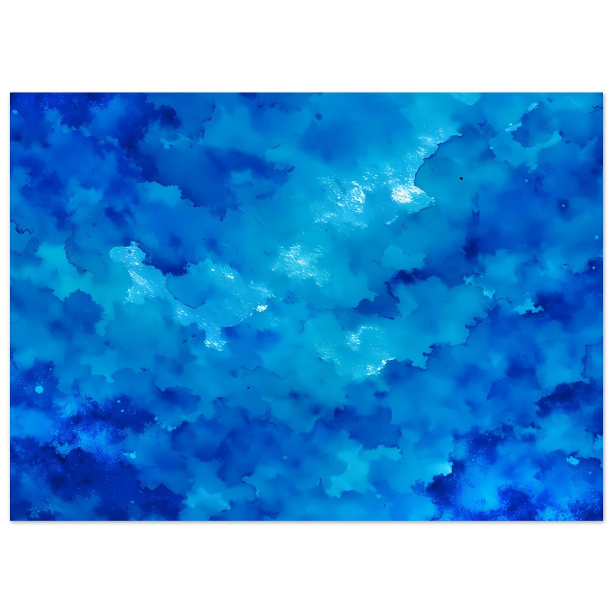 Blaues abstraktes Kunstposter mit wolkigen Farbverläufen und glänzendem Lichtfleck