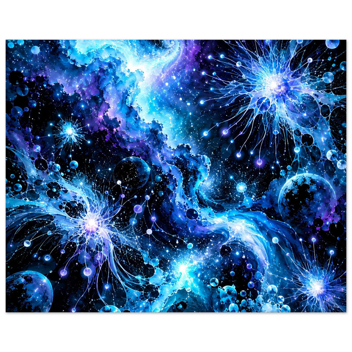 Leuchtendes galaktisches Poster (Querformat): blaue Galaxie mit leuchtenden Kometen-ähnlichen Linien