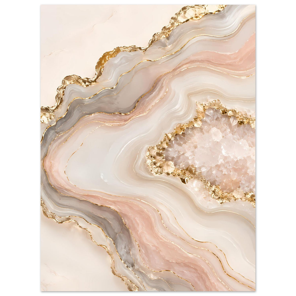Abstraktes Poster mit Geodenstruktur in Rosé, Creme, Grau und Gold