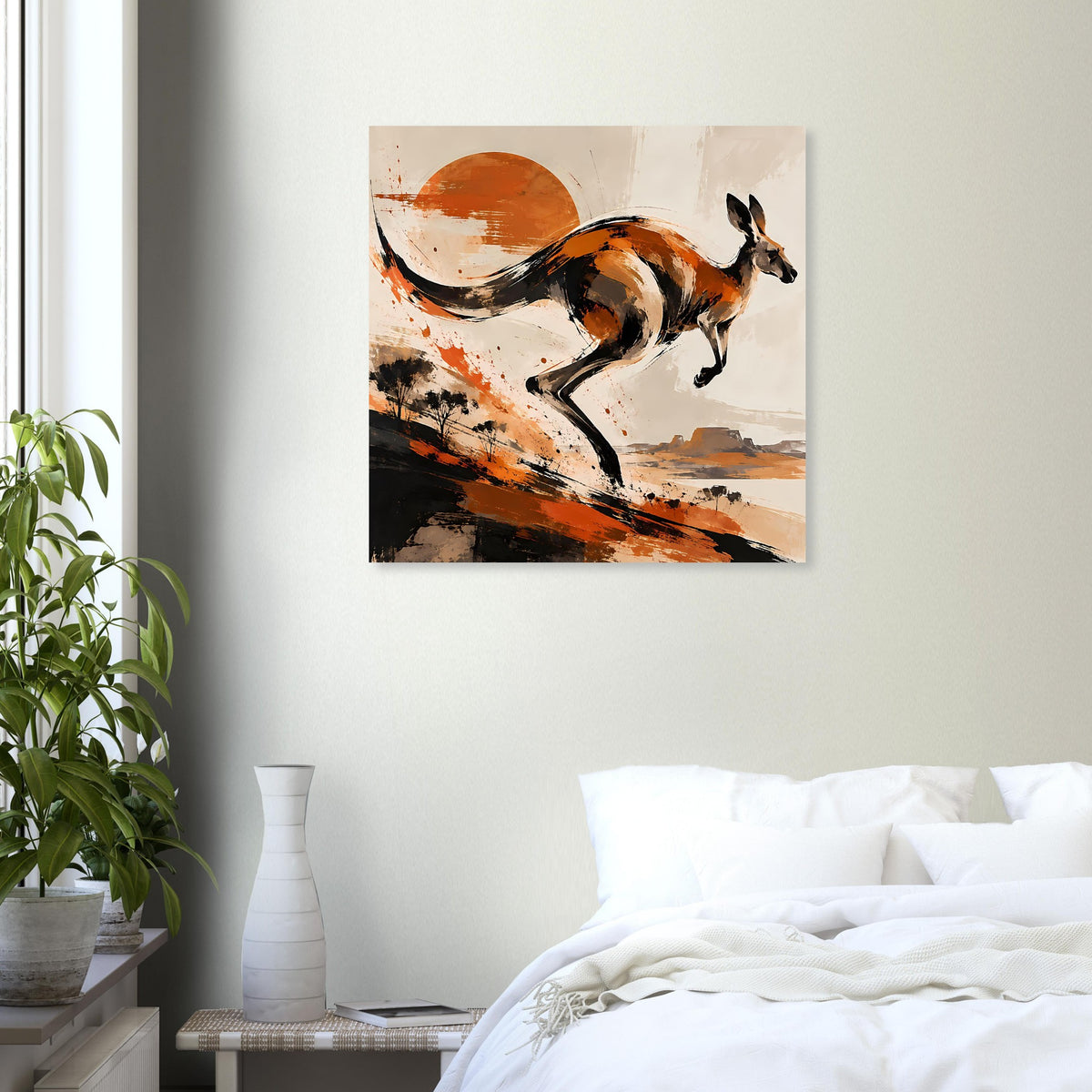 Känguru-Tierposter mit abstraktem Pinselstrich-Stil in warmen Erdtönen