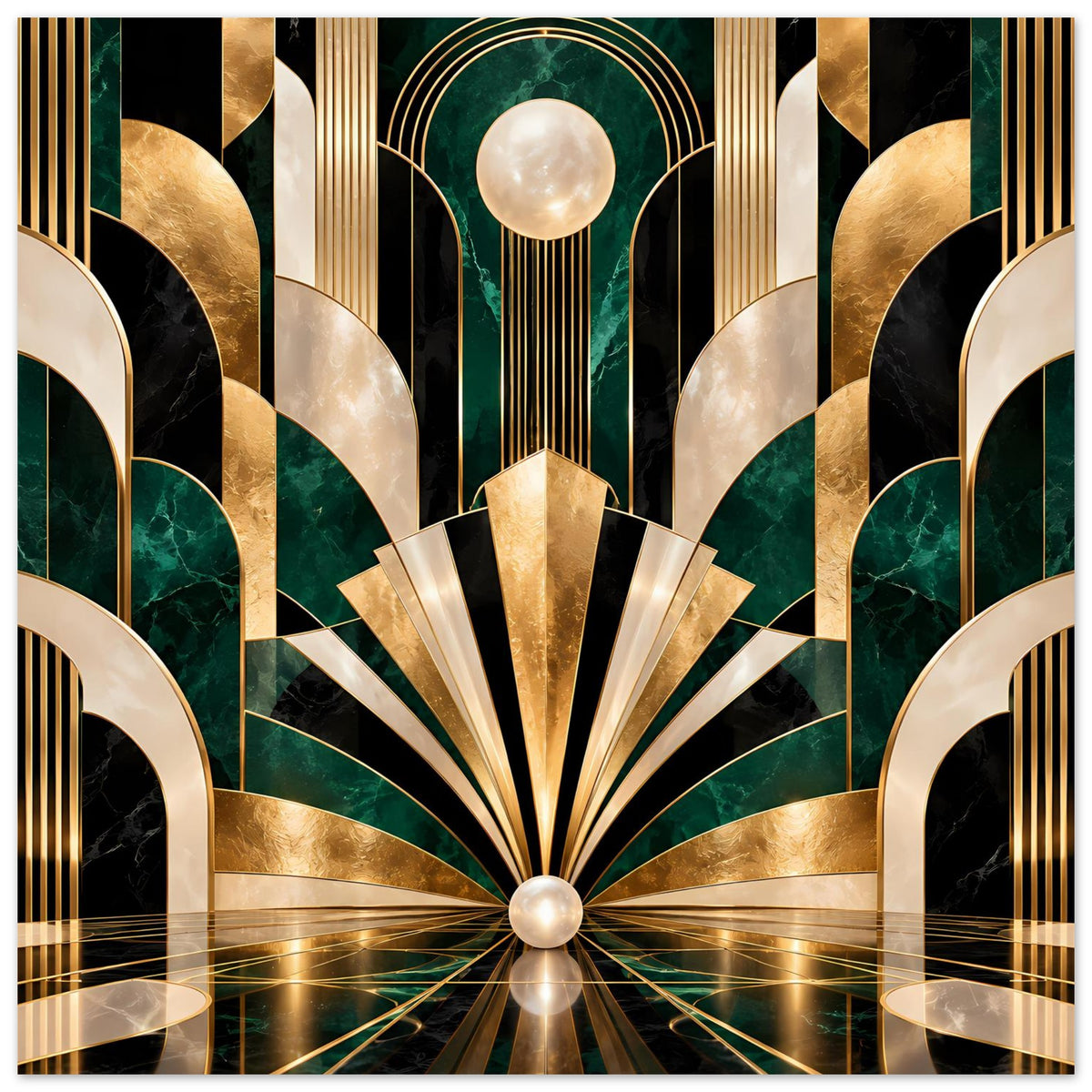 Art-Déco-Poster mit Gold-, Schwarz- und Smaragdgrün-Muster