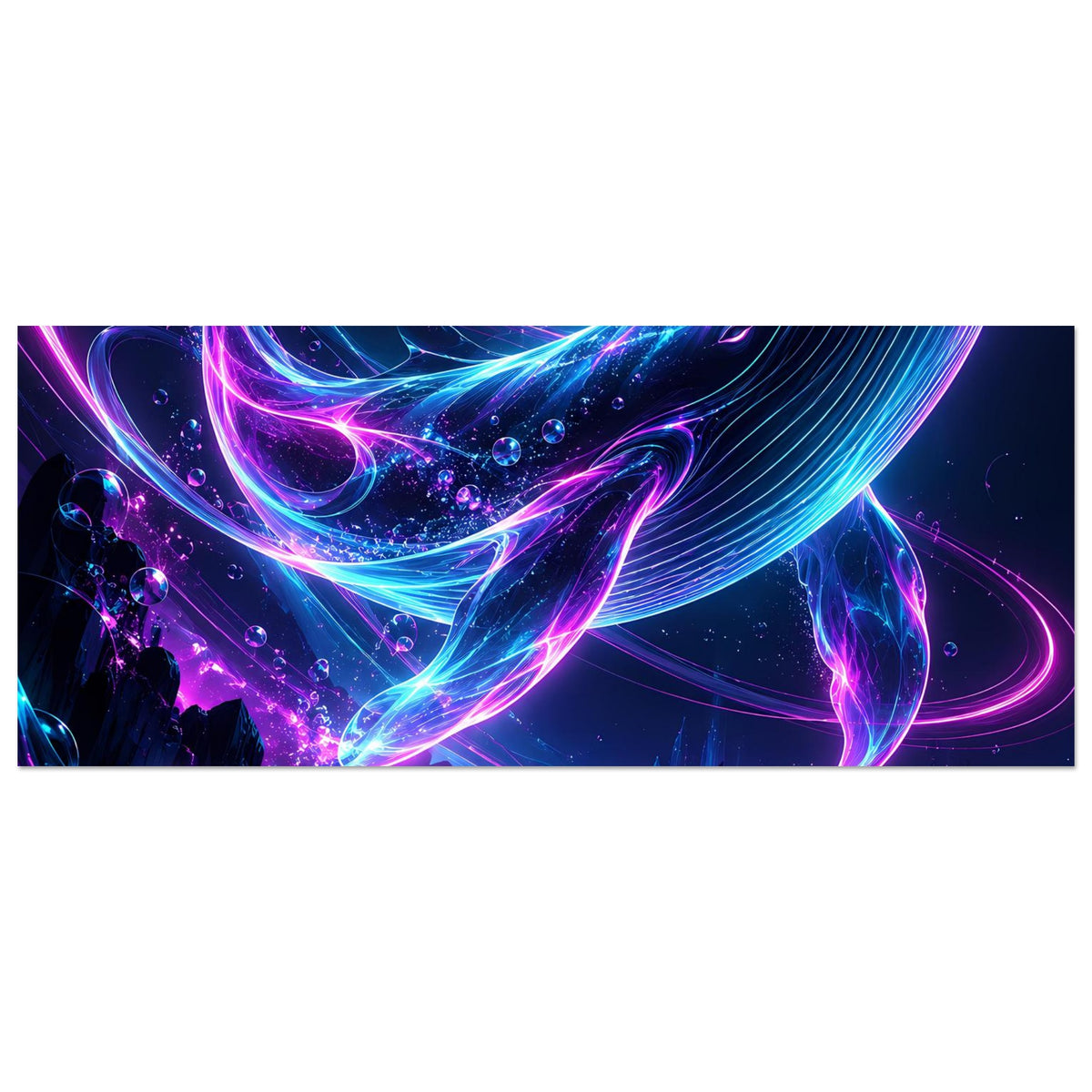 Panorama-Poster (Ausschnitt): Neon-Wal in Blau und Pink, starke Lichtlinien