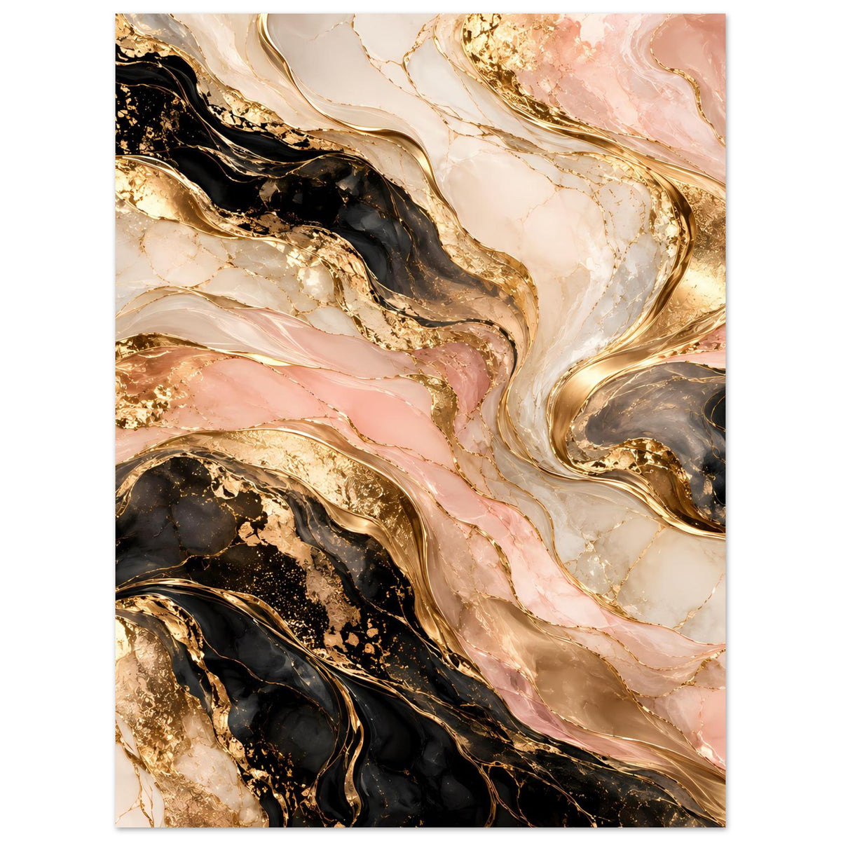 Marmorposter im Hochformat mit rosafarbenem Marmor, schwarzem Verlauf und goldenen Akzenten