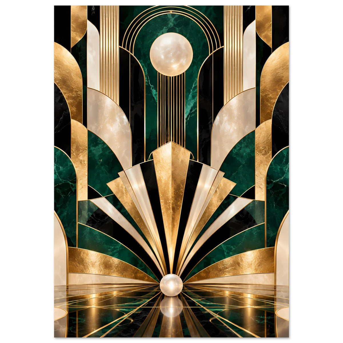 Art-Déco-Poster mit Gold-, Smaragd- und Perlmuttmotiv, vertikal