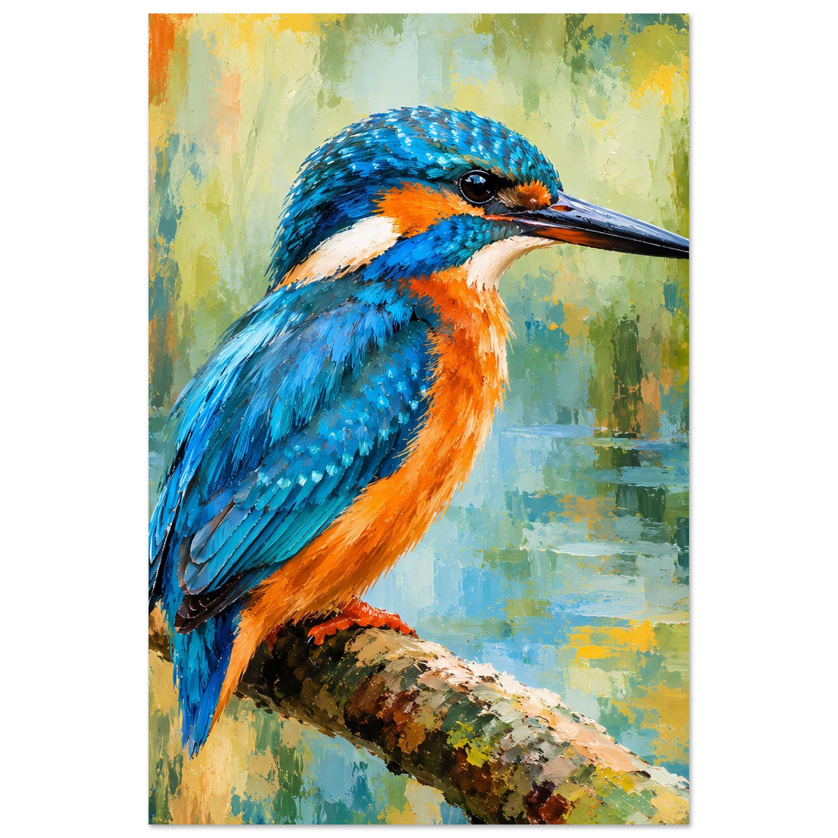 Vibrant Kingfisher Poster, Hochformat auf mattem Papier mit blau-orangefarbenem Eisvogel-Profil