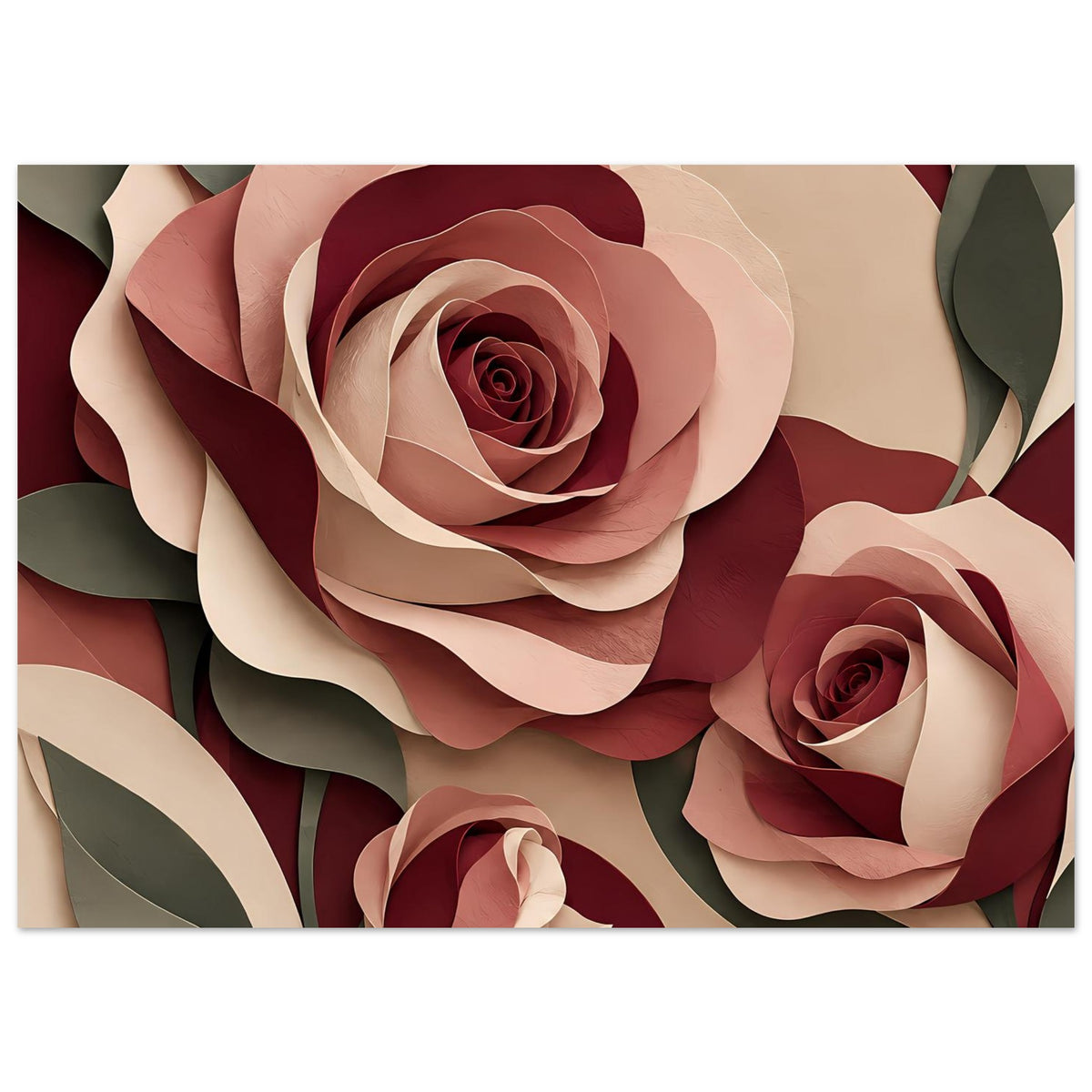 Florales Kunstposter mit Rosen in Burgunder und Rosé