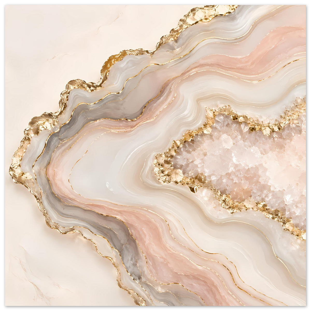 Abstraktes Poster mit Geodenmotiv in Rosé, Creme und Gold
