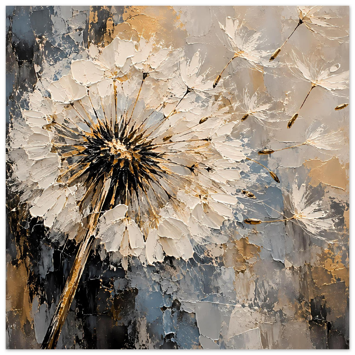 Deko-Poster mit Pusteblume im Strukturlook, Gold-Highlights, Blau-Beige, Hochformat