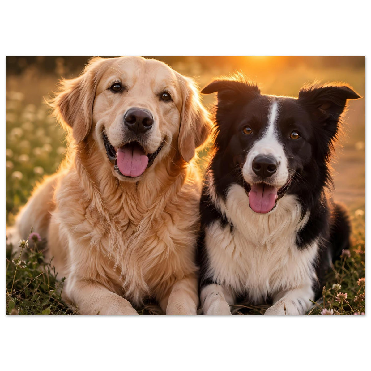 Hunde-Porträt-Poster, Großansicht von goldenem und schwarzem Hund nebeneinander