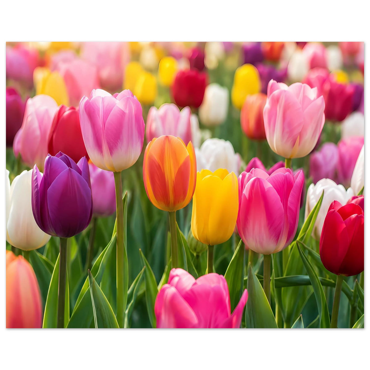 Tulpen-Gartenposter im Querformat mit buntem Tulpenmeer in Pink und Gelb