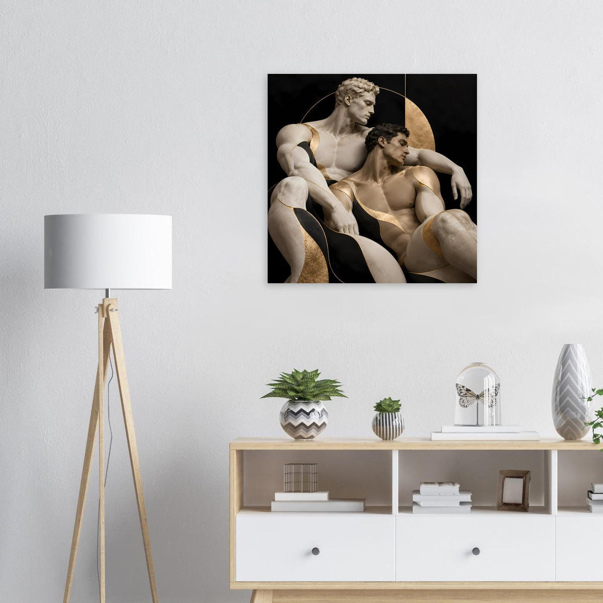 Sculptural Poster mit Aktfiguren in Schwarz und Gold, rundem Goldbogen