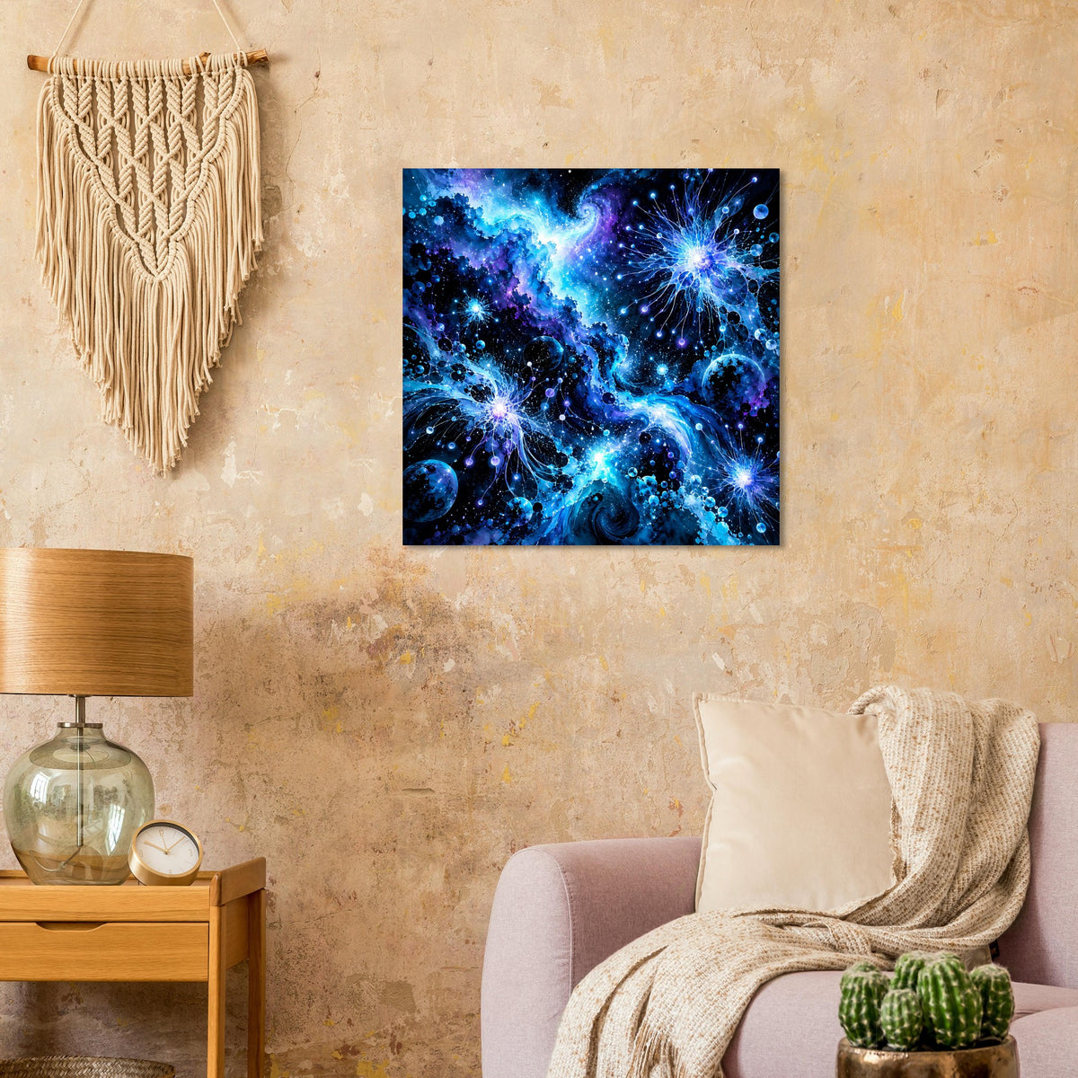 Galaktisches Poster mit blauem Weltraumnebel und vielen Sternen