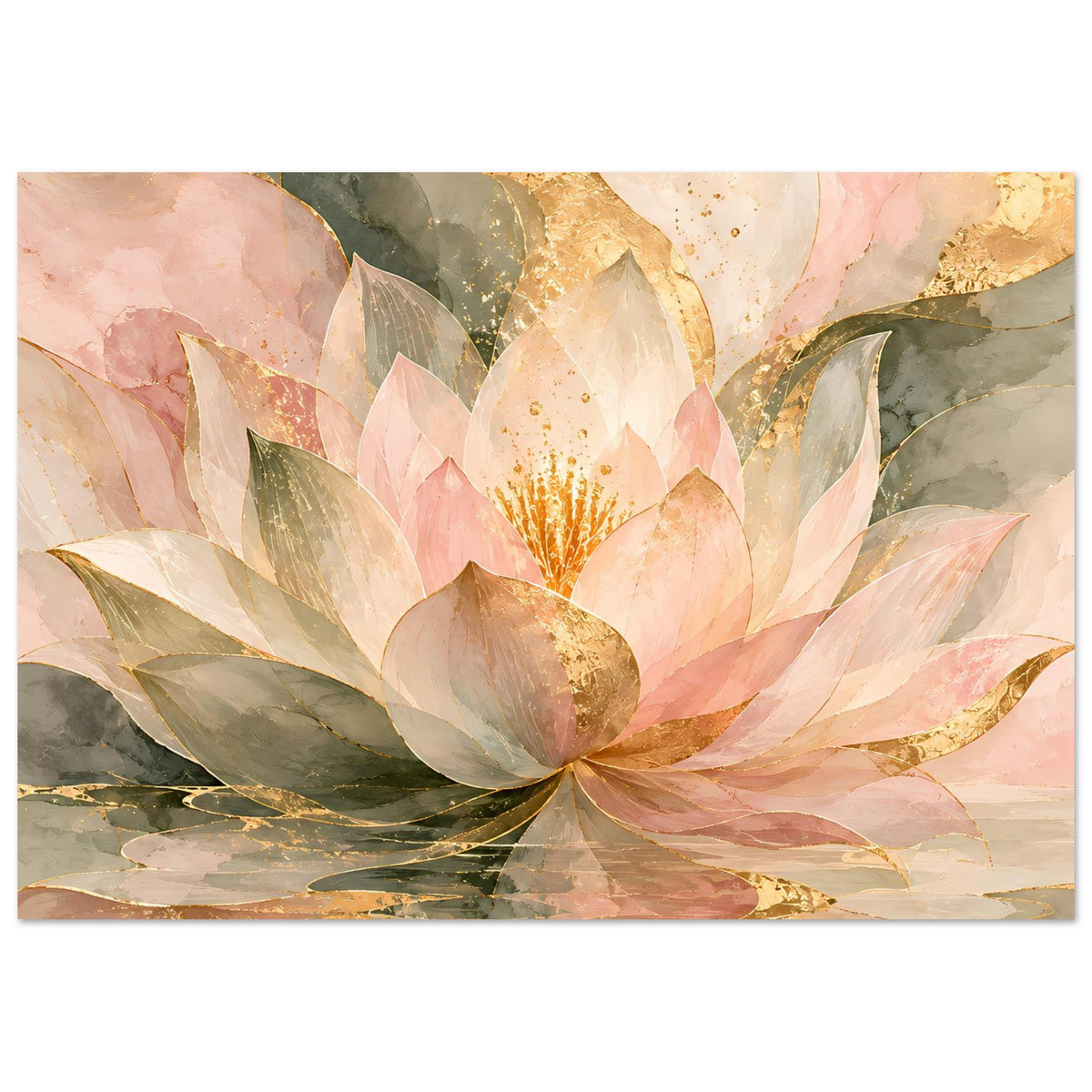 Lotusblüten-Poster in Rosé, Gold und Grau mit zarter Blütenillustration