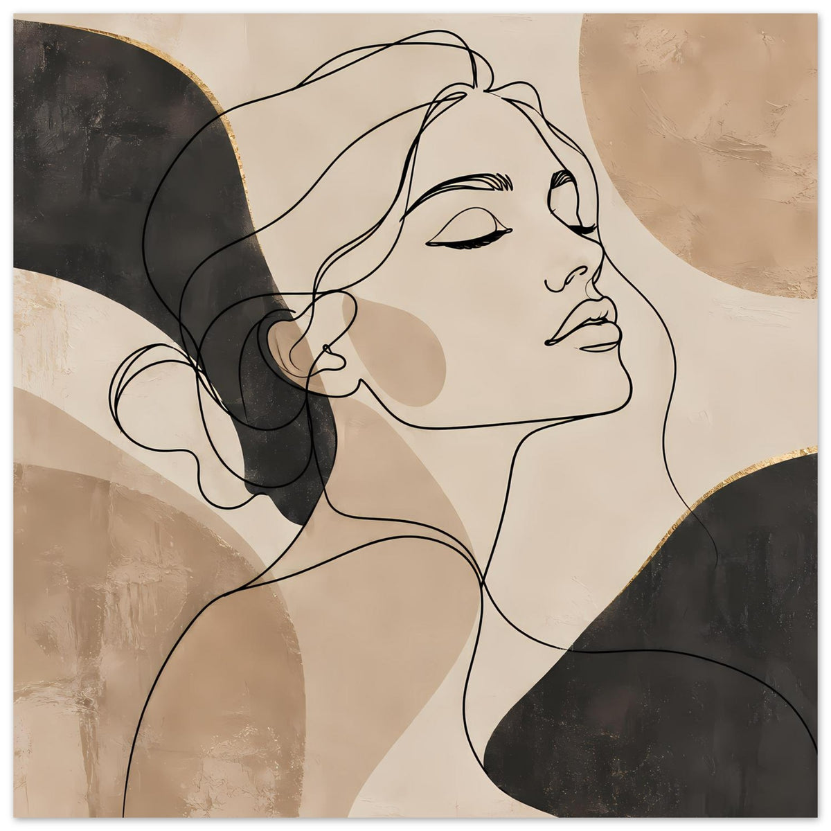 Kunstposter mit Linienzeichnung zweier Frauenprofile, Beige und Schwarz, im Querformat