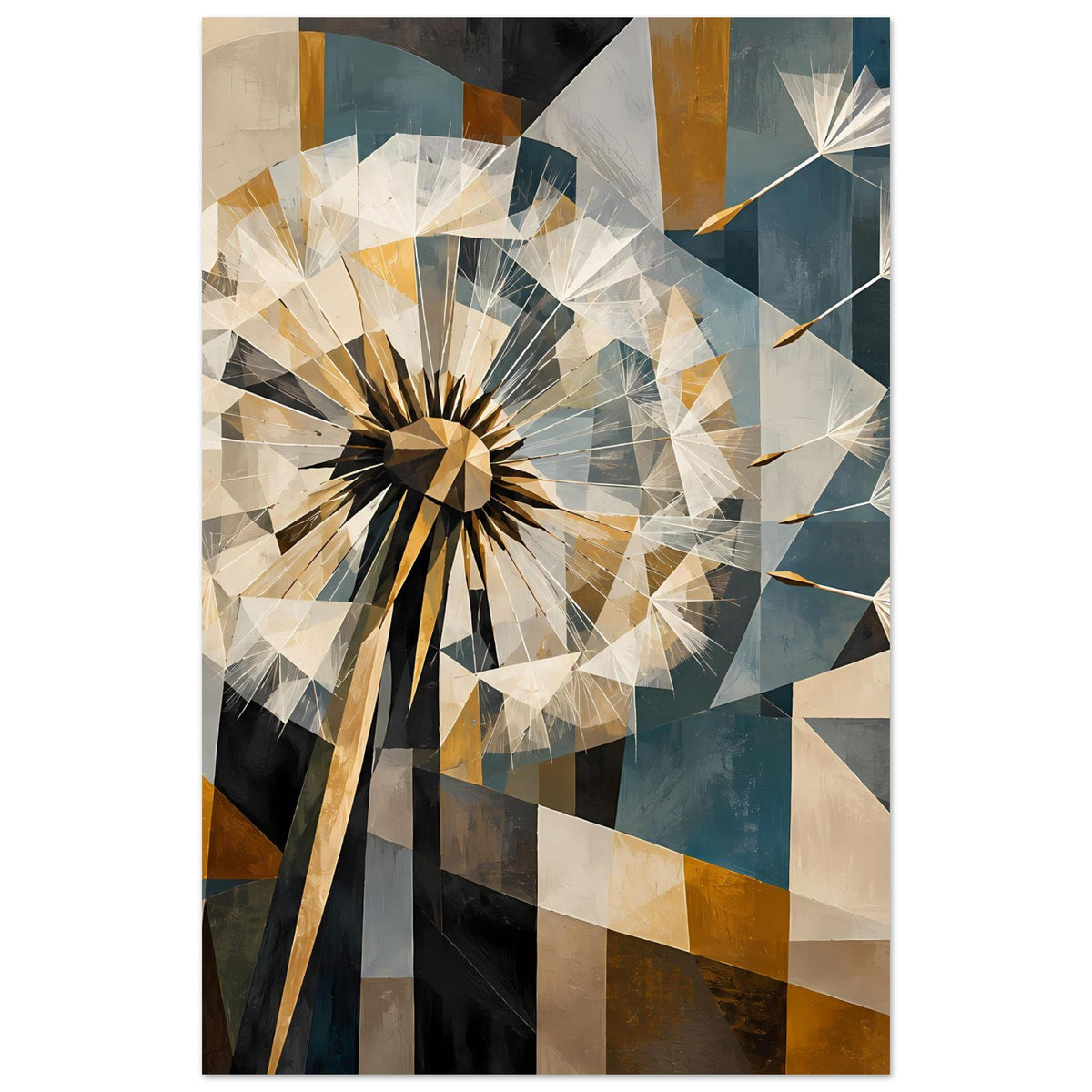 Vertikales Dandelion-Wandposter mit geometrischem Dandelion und warmen Erdtönen