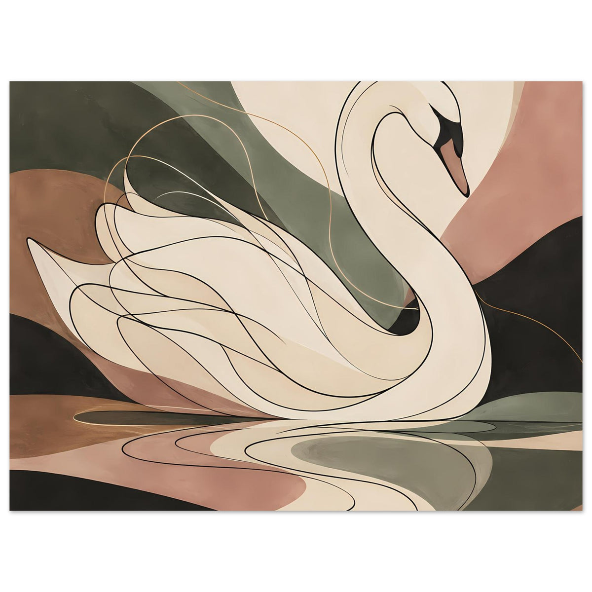 Schwanen-Motiv-Poster im Querformat, eleganter Schwan, dezente Naturfarben