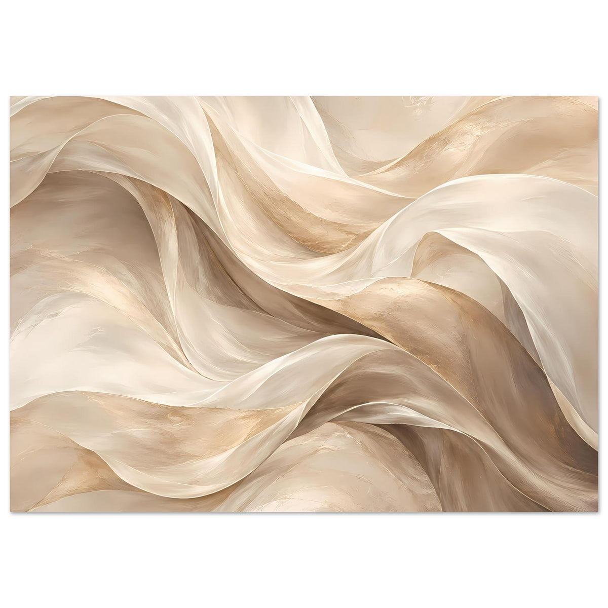 Abstraktes Fluss-Poster: beige-cremefarbenes Wellenmotiv, gerahmt, Querformat