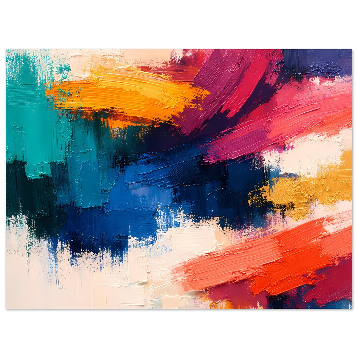 Abstraktes Kunstdruck-Poster, horizontal: Nahansicht der Pinselstruktur in Blau und Pink