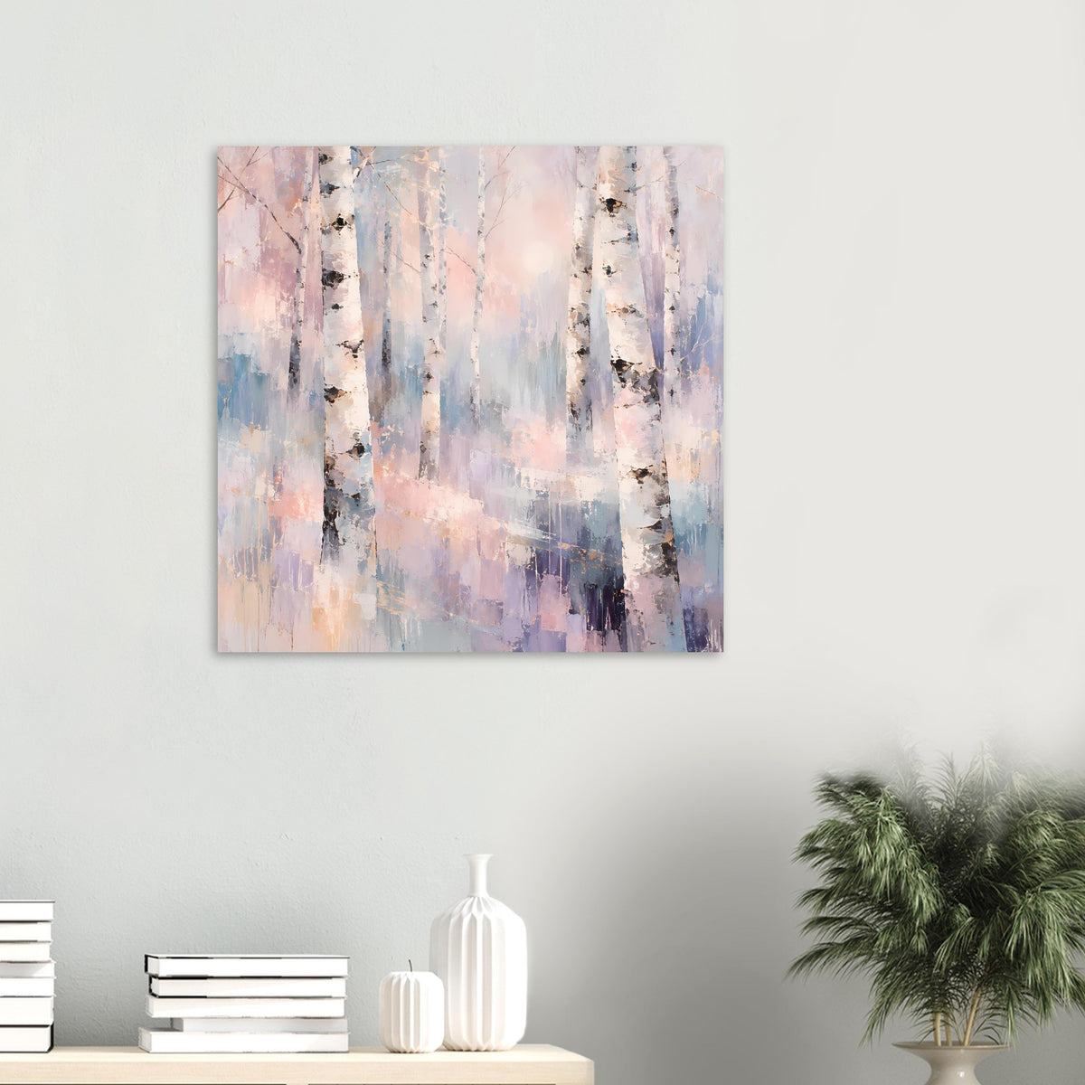 Naturposter Birkenwald in Pastellfarben, Wandbild, Hochformat