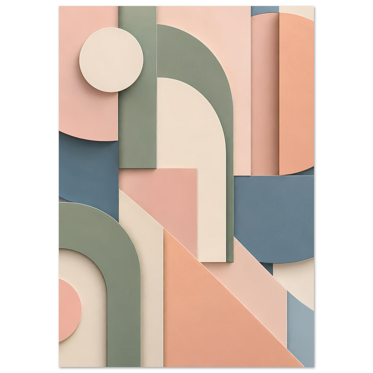 Kunstposter mit geometrischen Formen: geschichtete Halbkreise in Terrakotta und Salbeigrün