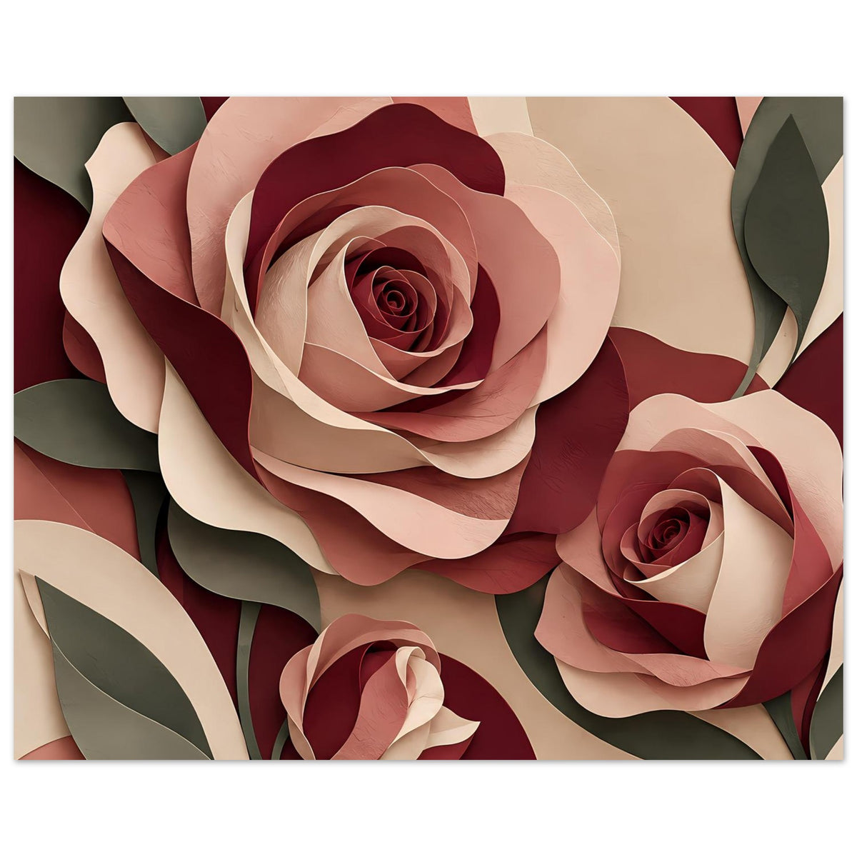 Florales Rosenkunstposter im Querformat-Ausschnitt: zentrale Rose mit zwei weiteren Rosen