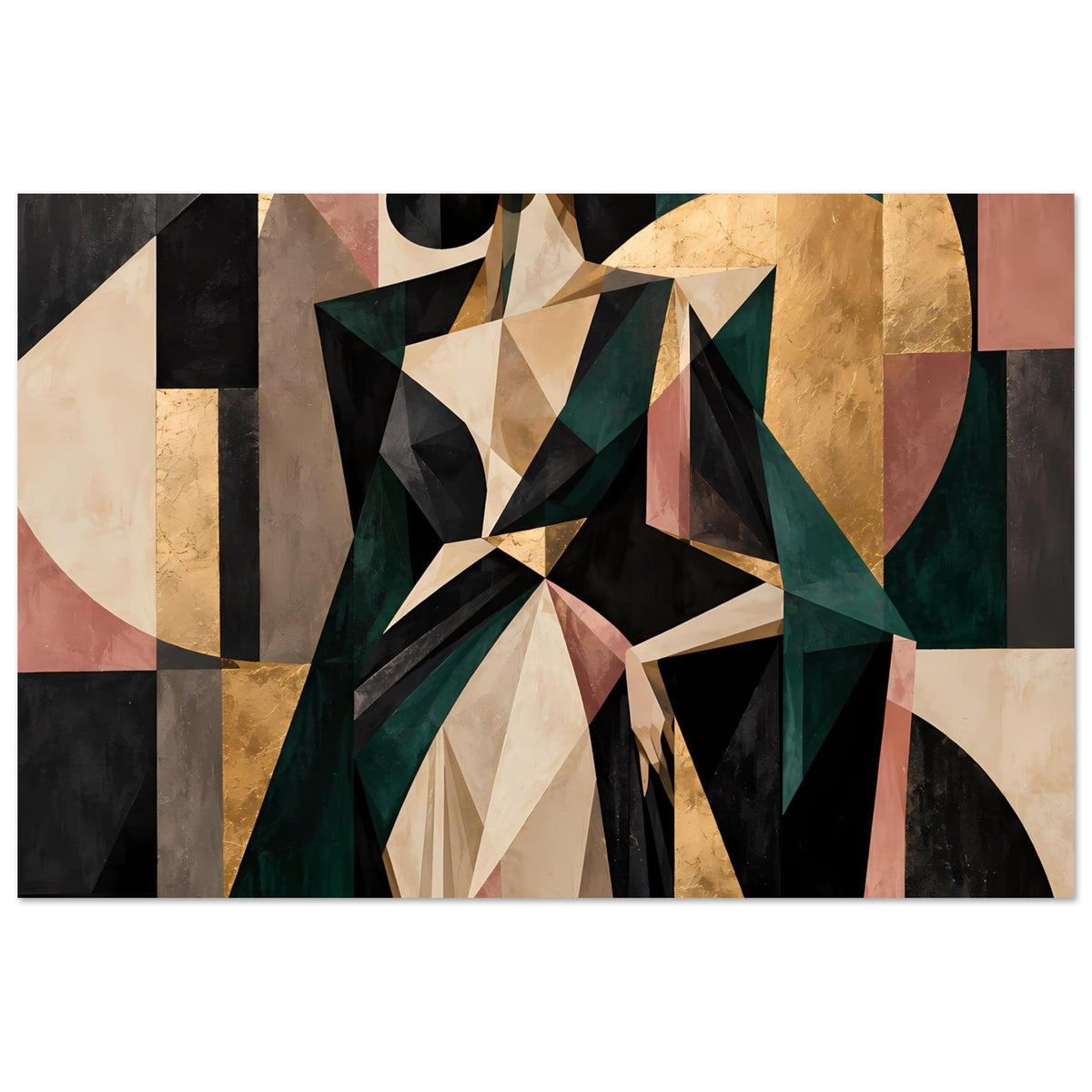 Abstraktes Poster mit geometrischen Formen in Olivgrün, Gold und Rosé
