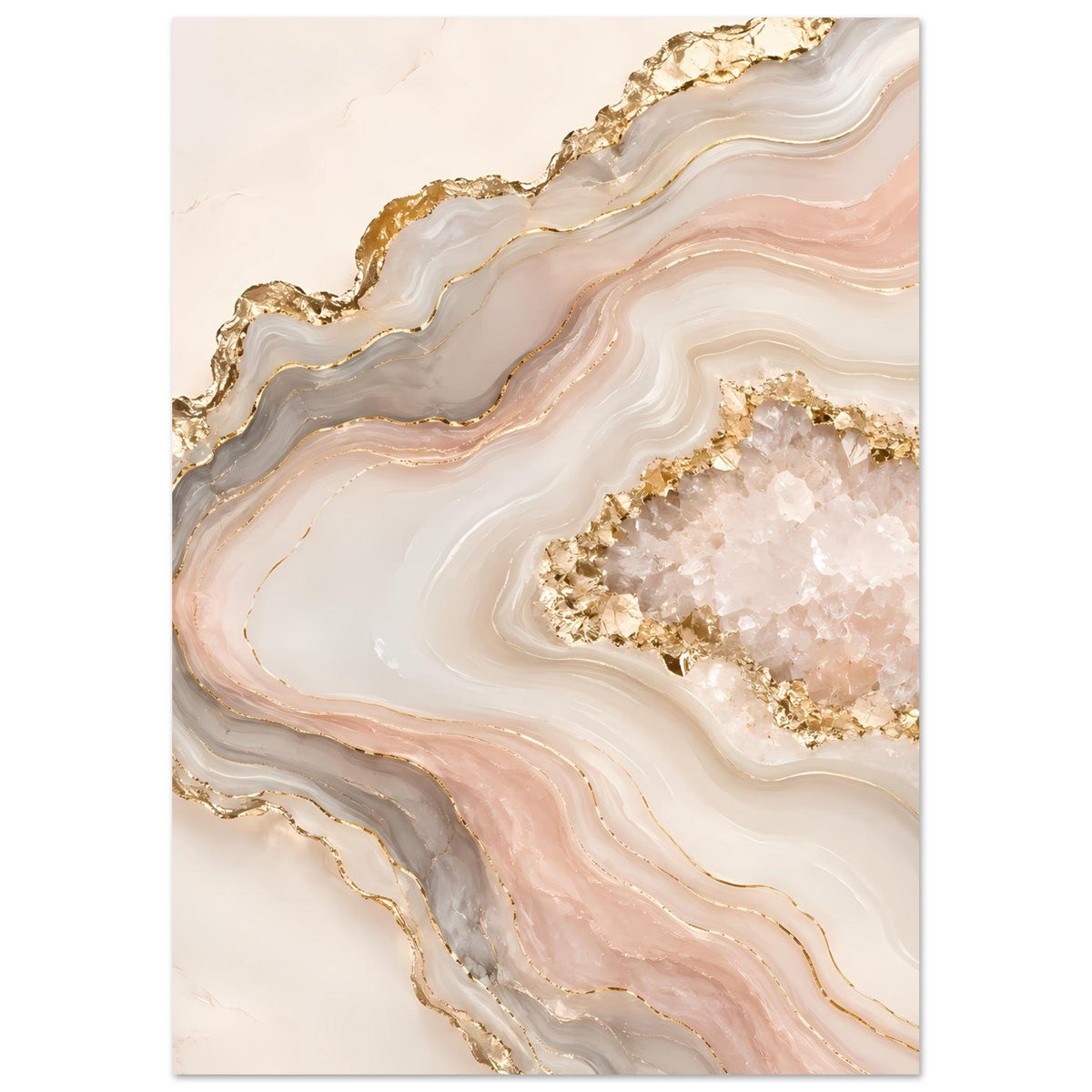 Abstraktes Poster mit Geodenmotiv in Rosé, Creme und Gold