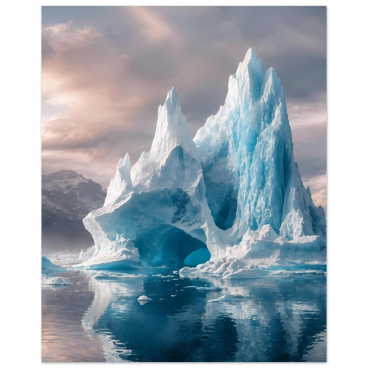 Eisberg-Poster: dominanter blauer Eisberg mit Reflexion im Wasser