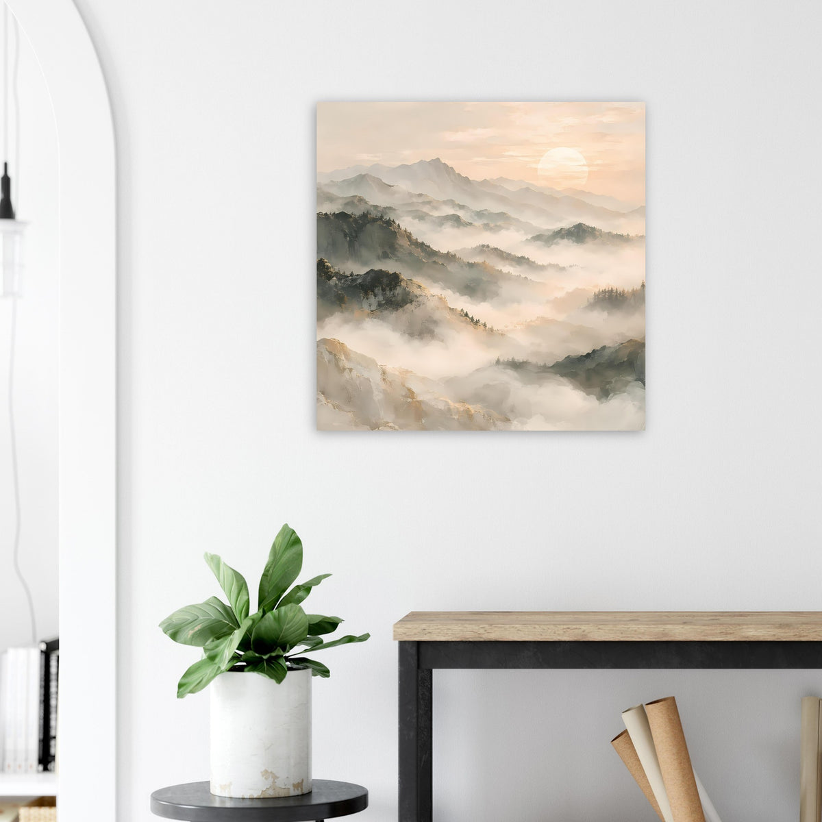 Bergposter mit Bergkämmen im Nebel, matt