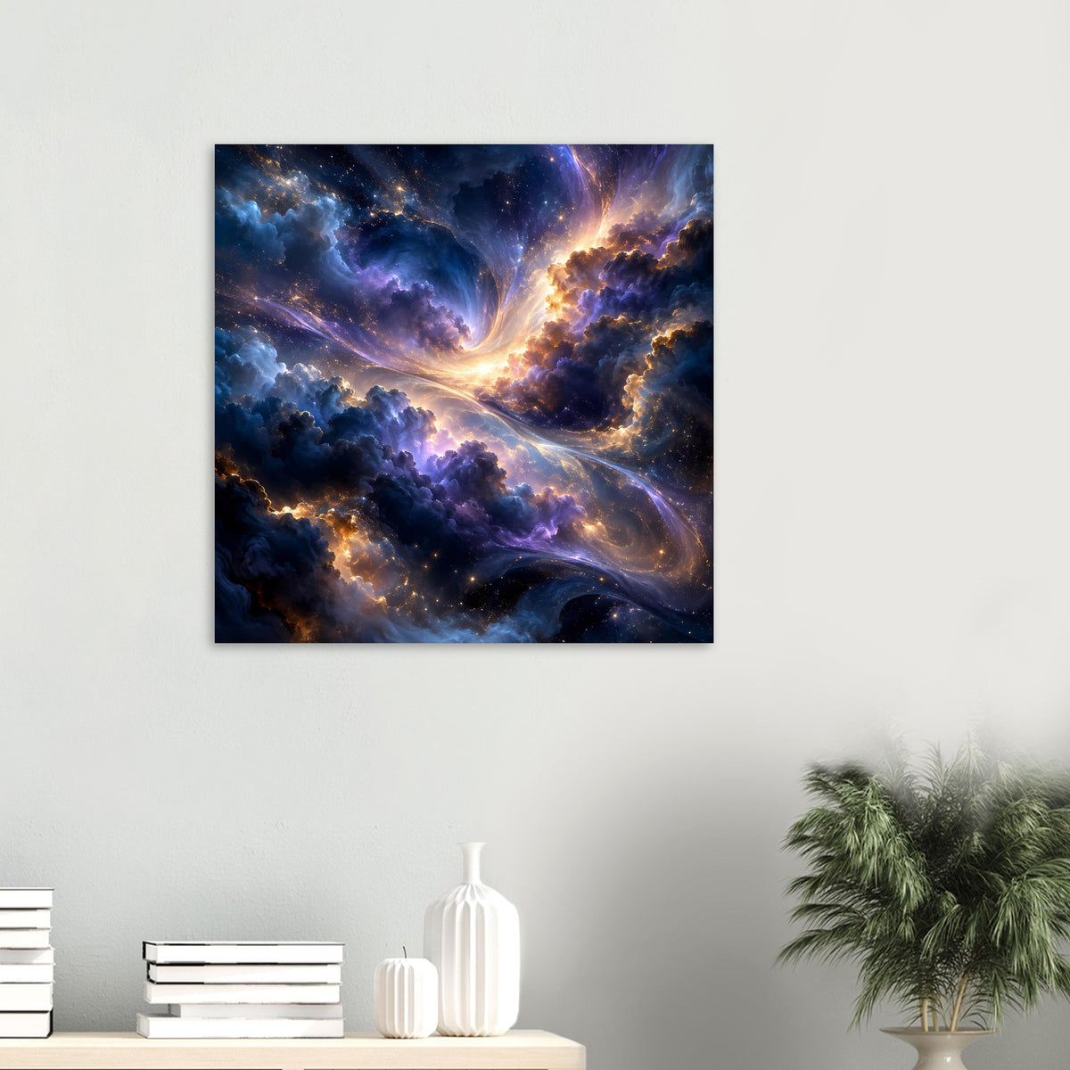 Galaxieposter (klein) mit farbigem Nebelwirbel, leuchtendem Kern und Sternen