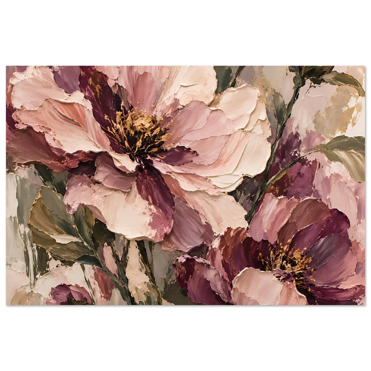 Querformat-Blumenposter mit roséfarbenen und mauvefarbenen Blüten