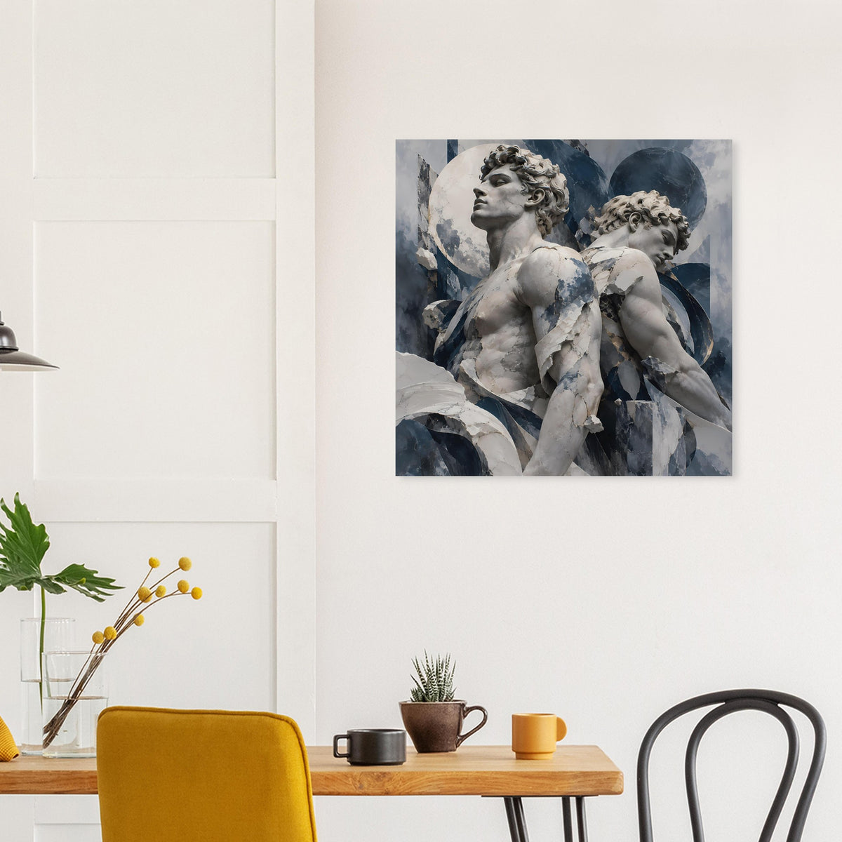 Poster mit zwei Cherub-Engeln in monochromer Blau-Grau-Optik, quadratisch, matt
