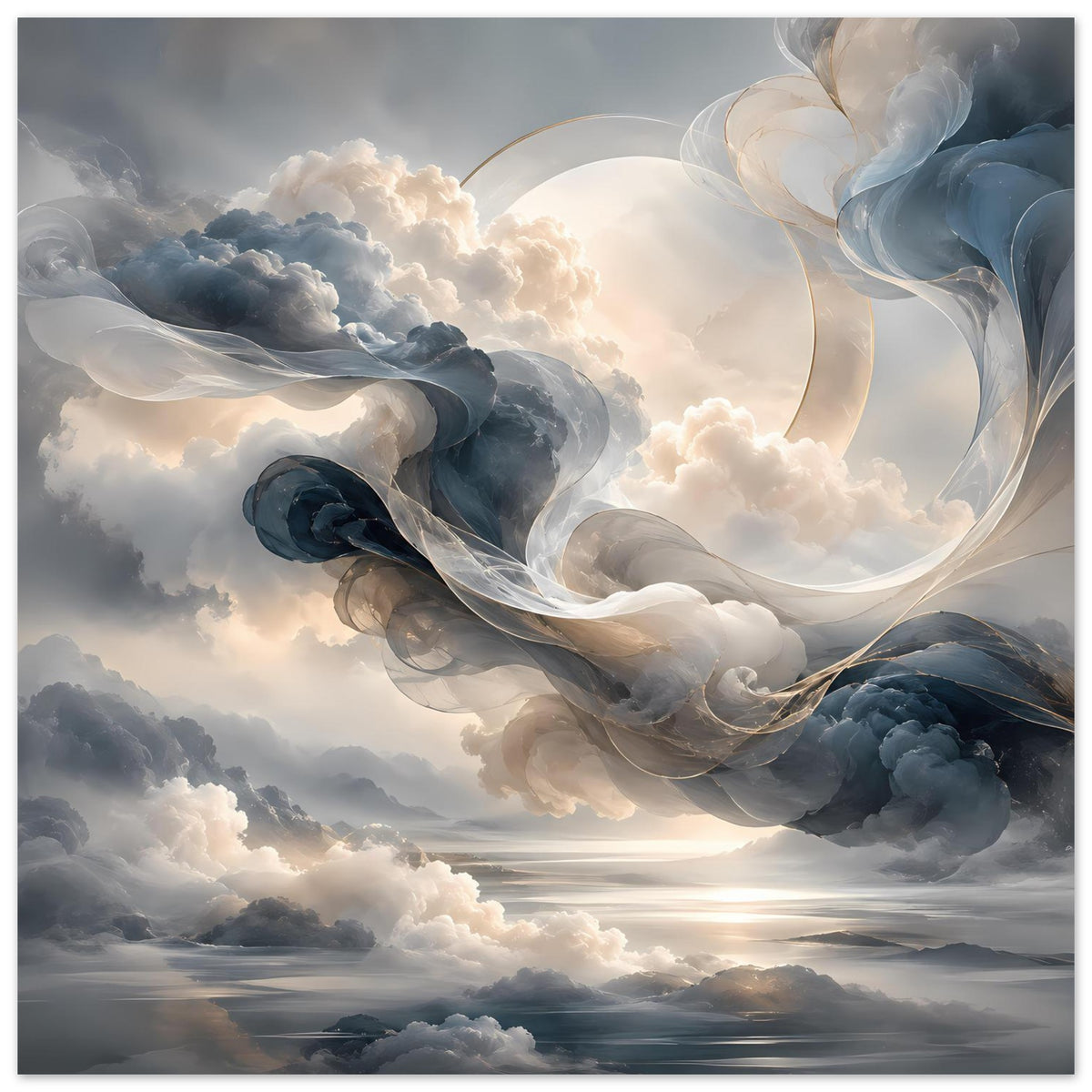 Abstraktes Himmelsposter mit langen Wolkenbändern und hellem Licht, Querformat