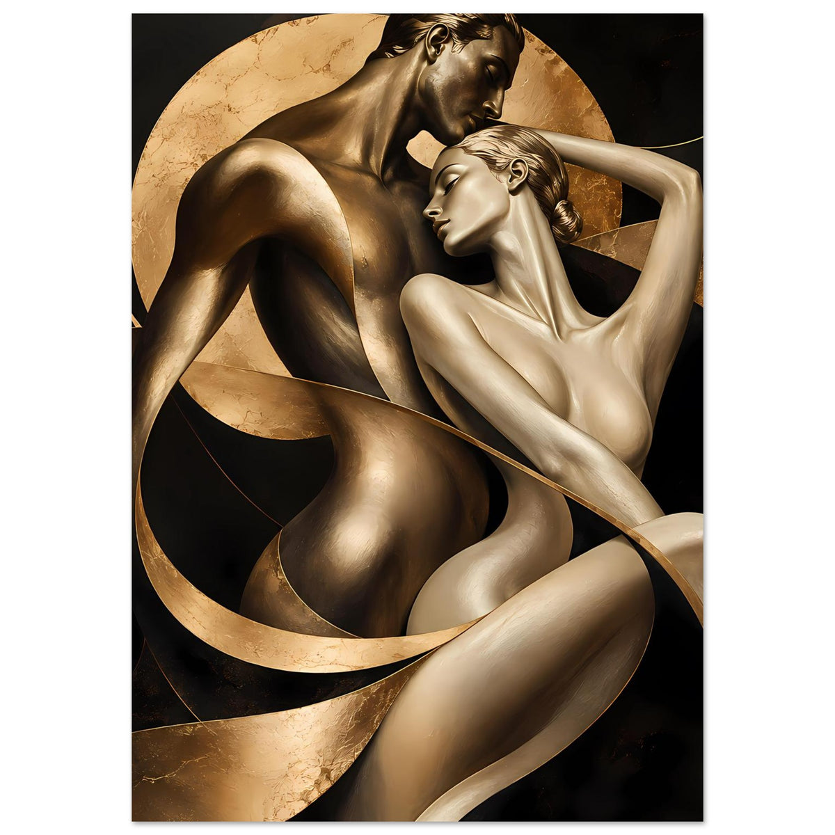 Kunstposter im Hochformat mit gold- und bronzefarbenen Figuren, konzentrierter Ausschnitt