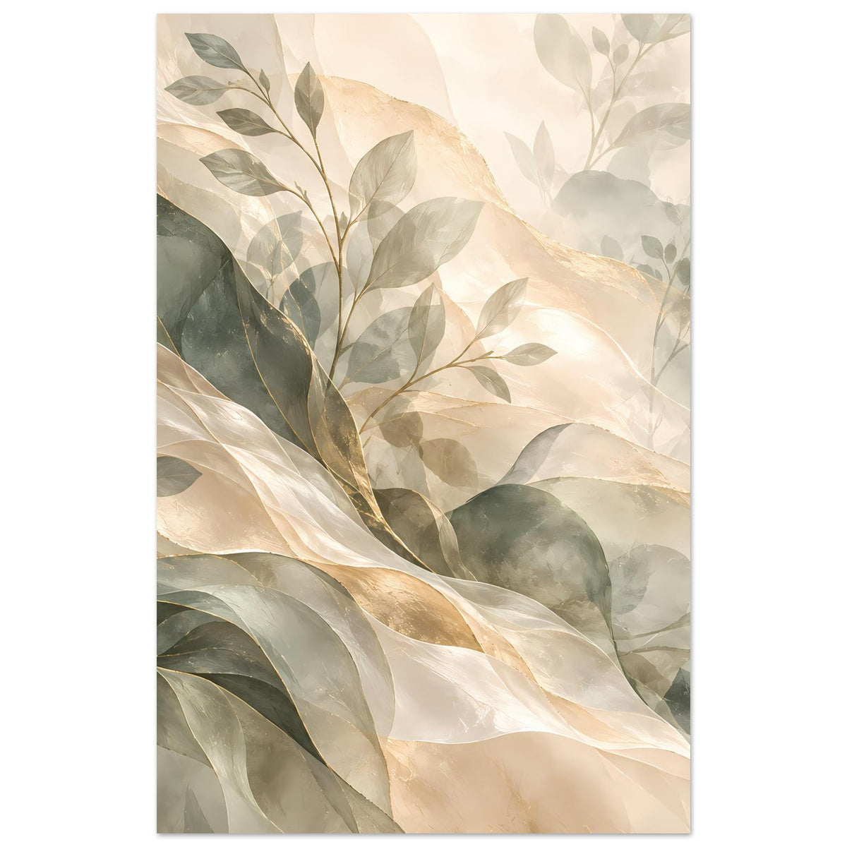 Botanisches Poster im Hochformat mit Blättern und zarten Goldakzenten auf Creme