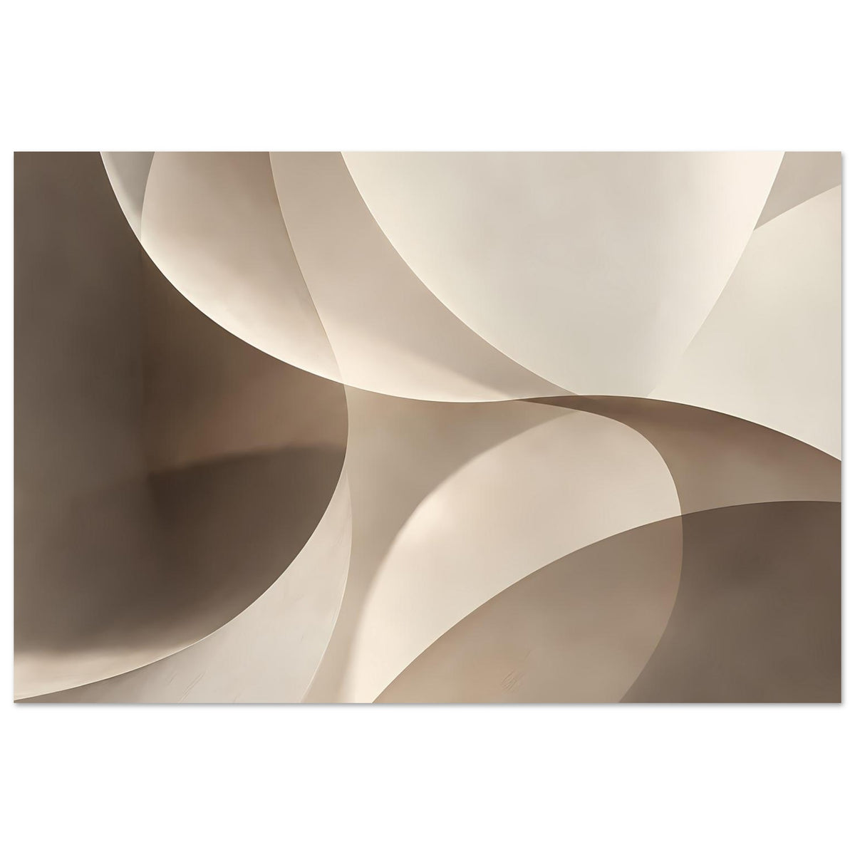 Kunstposter im Querformat mit großen, ruhigen Wellenformen in Creme und Beige