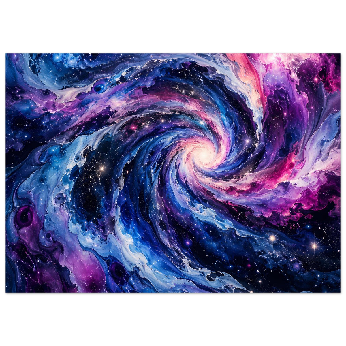 Wandposter mit galaktischem Wirbel aus Blau und Violett, mit Sternen, horizontal