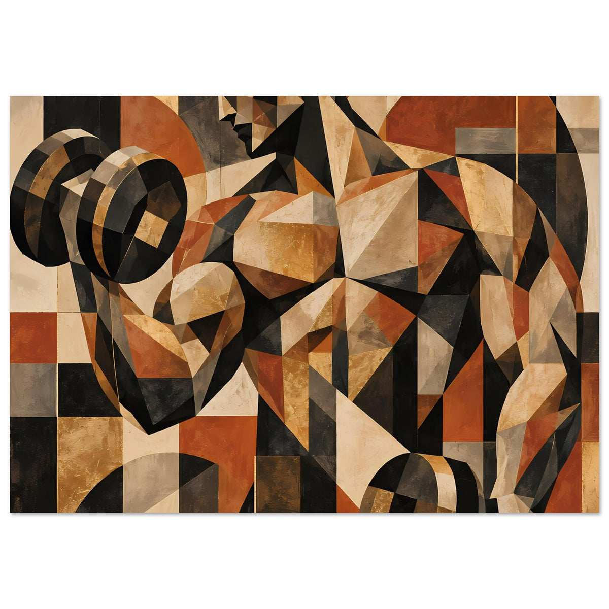 Geometrisches Kraft-Poster im Querformat, geometrische Komposition mit Dreiecken in Braun und Beige