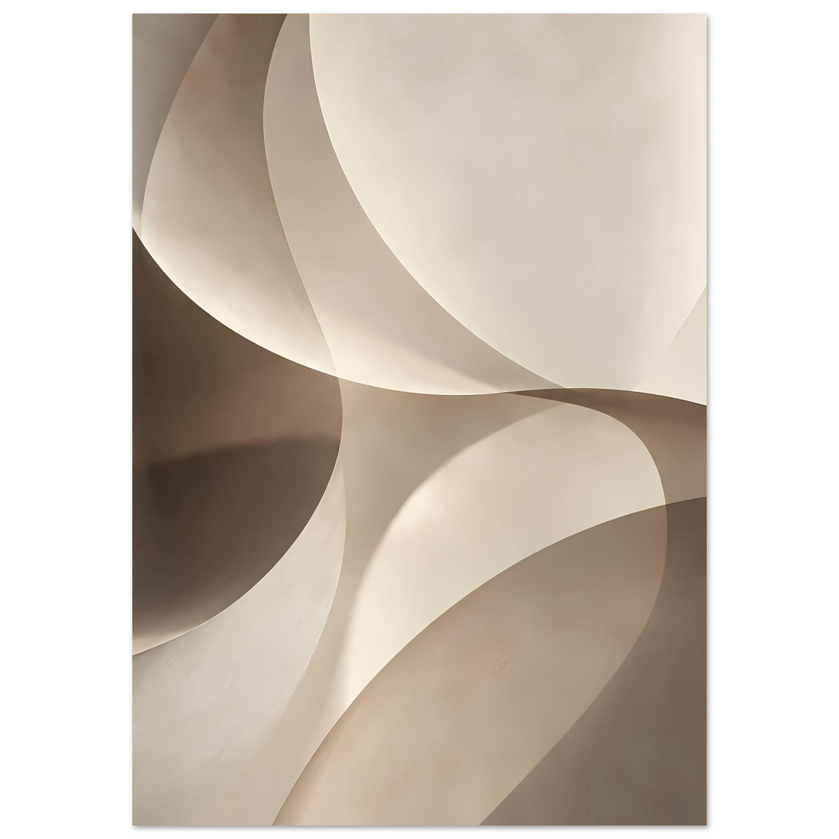 Kunstposter im Hochformat: Wellenbögen in Creme, Beige und Braun mit dunkler Tiefe