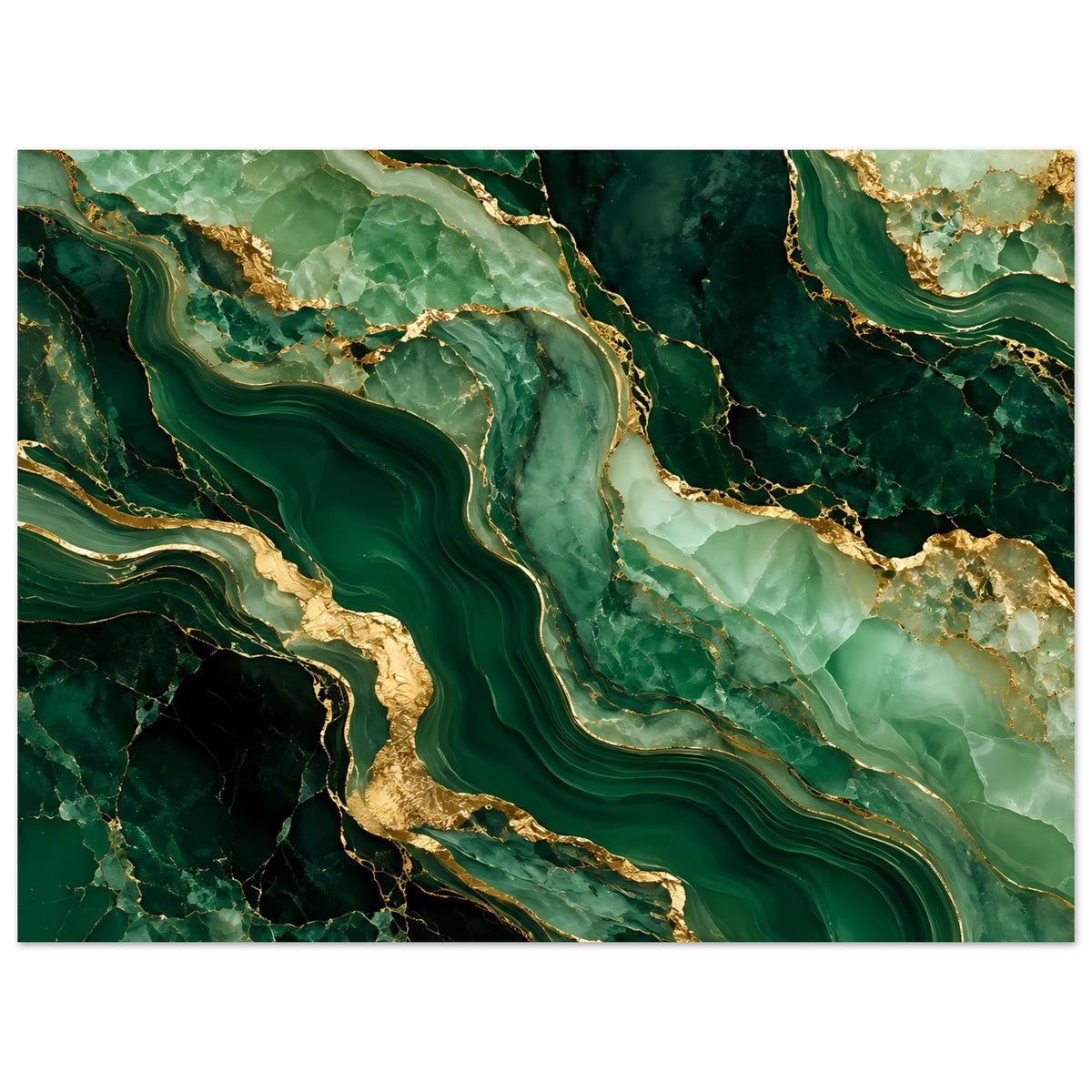 Horizontales Poster mit Smaragdgrünem Marmor, goldenen Linien und kontrastreichen Farbflächen