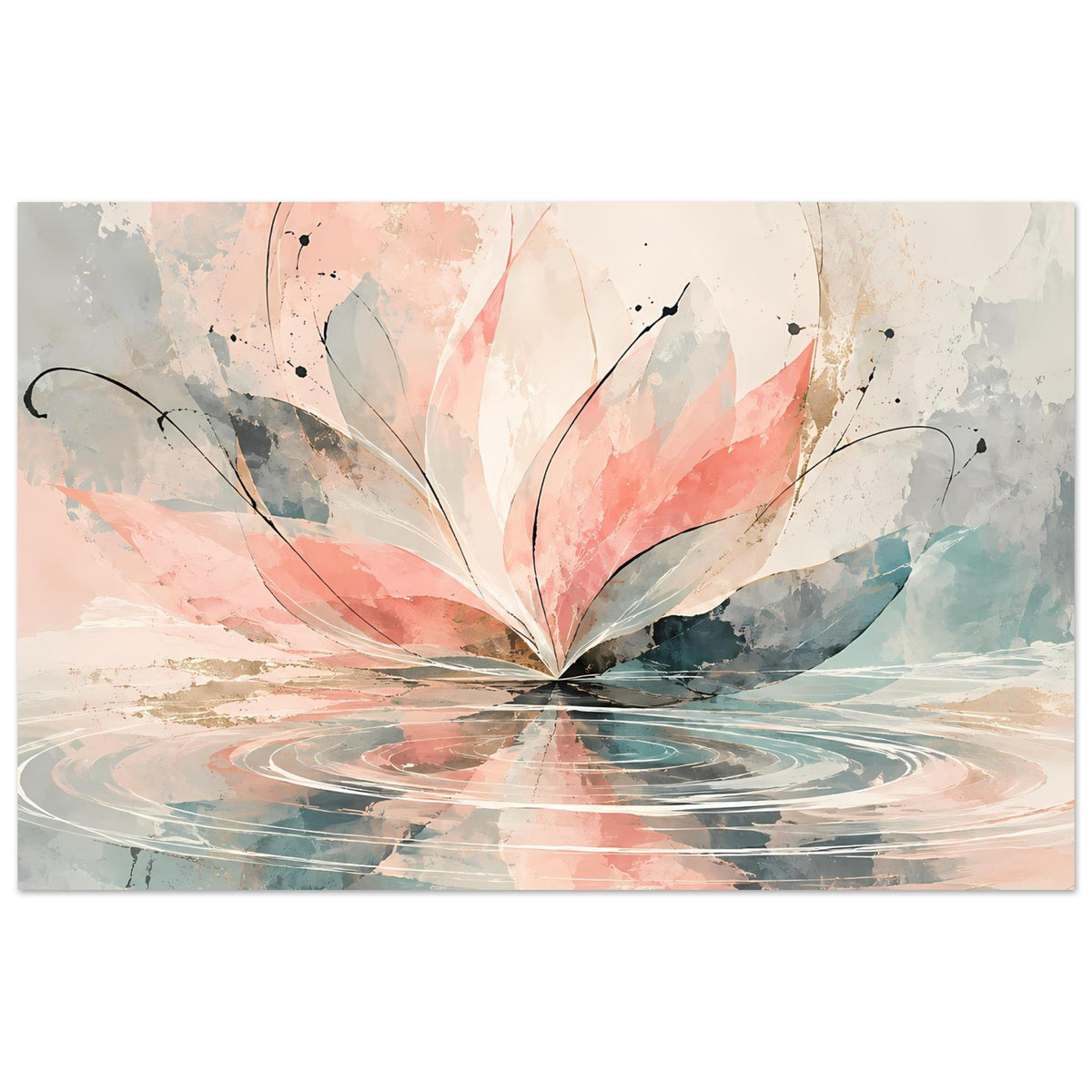 Aquarellblüten-Kunstposter mit rosa und pastellblauen Blüten, abstrakter Pinselstruktur