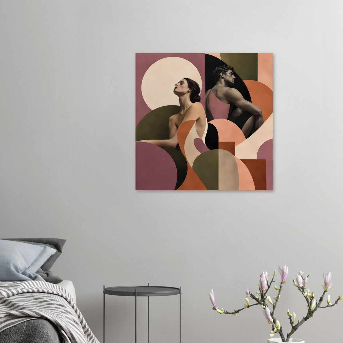 Figurenposter quadratisch/klein mit zwei abstrakten Silhouetten in Terrakotta und Mauve