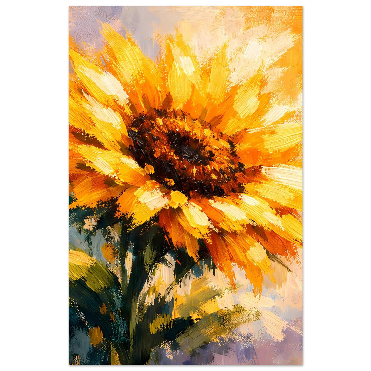 Sonnenblumen-Poster hochkant mit gelben Blüten und dunklem Blütenkern, gerahmt