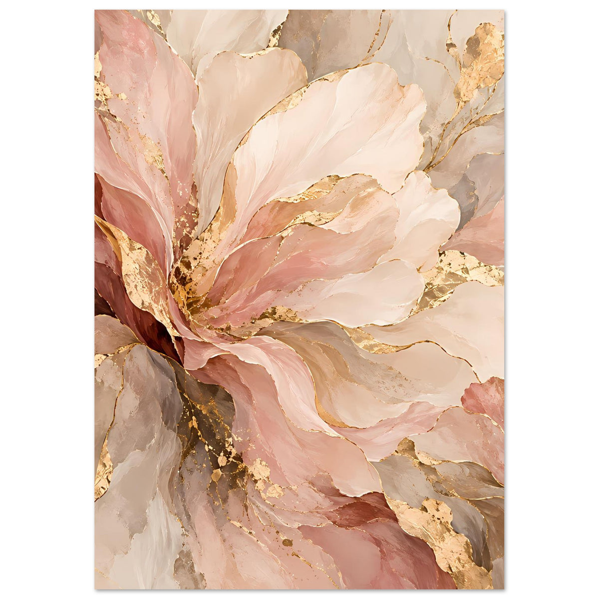 Blütenposter mit zarten Rosa-, Beige- und Goldtönen, vertikal